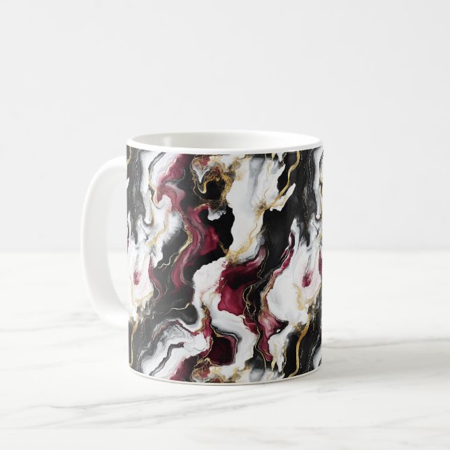 Caneca De Café Bordô Preto Branco Redemoinho Abstrato (Frente Esquerda)