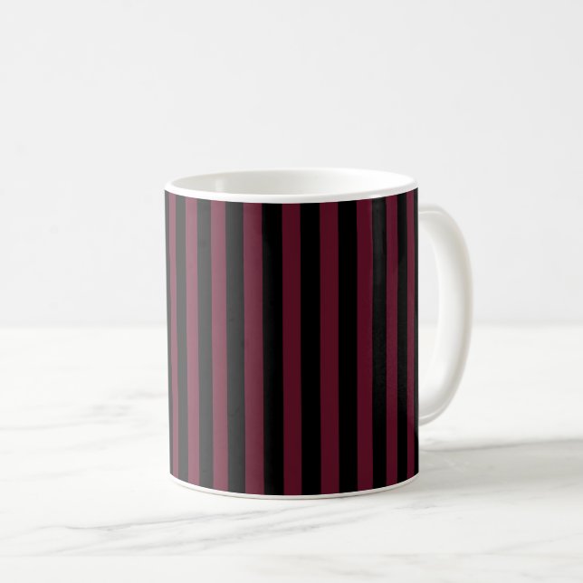 Caneca De Café Borgonha e listras pretas (Frente Esquerda)