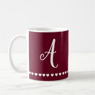 Caneca De Café Borgonha Elegante e Monograma Branco