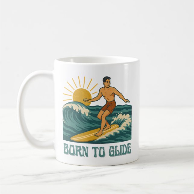 Caneca De Café Born To Glide California Surfer Retro Surf Graphic (Esquerda)