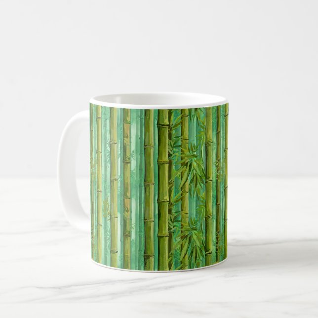 Caneca De Café Bosque de Bambu Matizes de Verdes Quentes e Frios (Frente Esquerda)