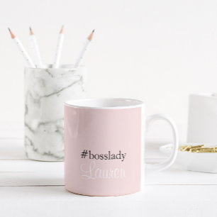 Caneca De Café #Bosslady   Rosa   Caligrafia   Nome personalizado