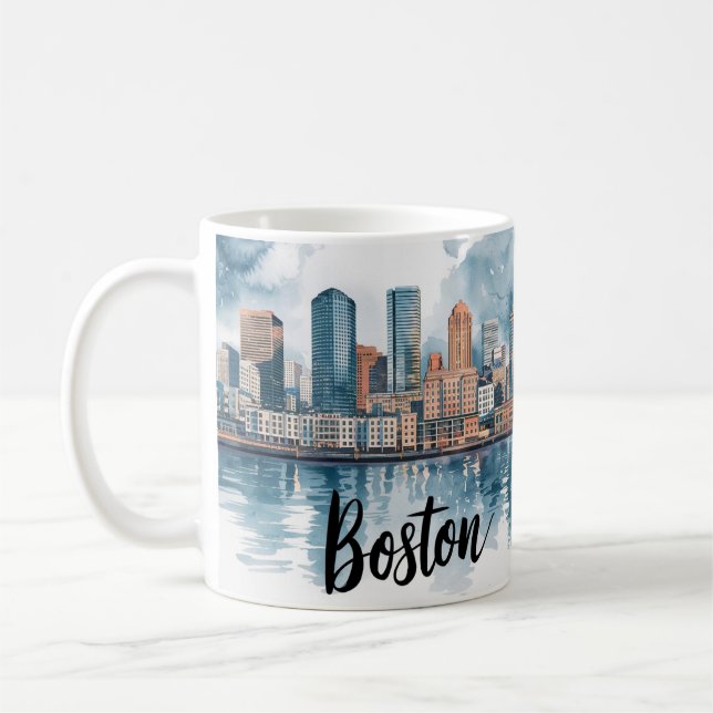 Caneca De Café Boston City Skyline, Boston Mãe nos EUA Skyline (Esquerda)