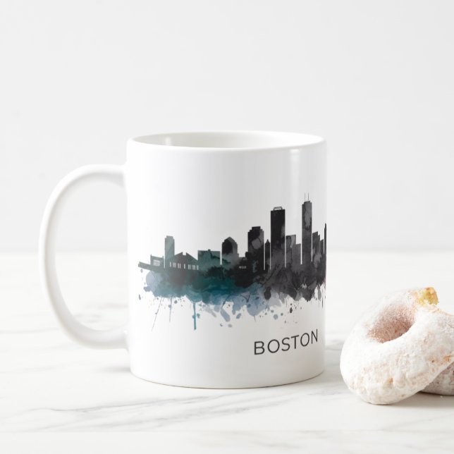 Caneca De Café Boston City Skyline, Boston Mãe Skyline (Com Donut)