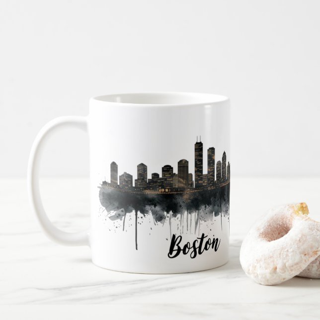 Caneca De Café Boston City Skyline, Boston Mãe Skyline (Com Donut)