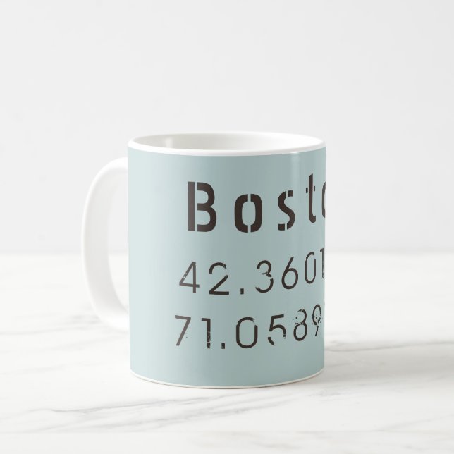 Caneca De Café Boston Latitude e Longitude (Frente Esquerda)