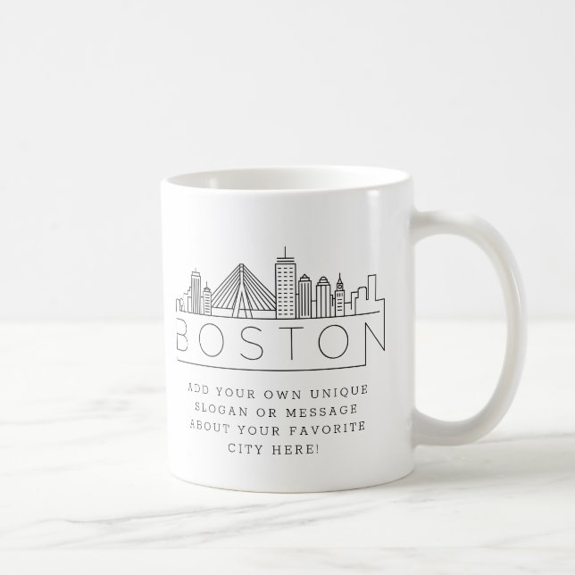 Caneca De Café Boston Stylized Skyline | Slogan Personalizado (Direita)