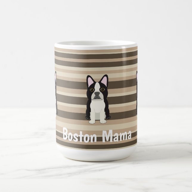 Caneca De Café Boston Terrier, Boston Mama Neutro listrado  (Centro)