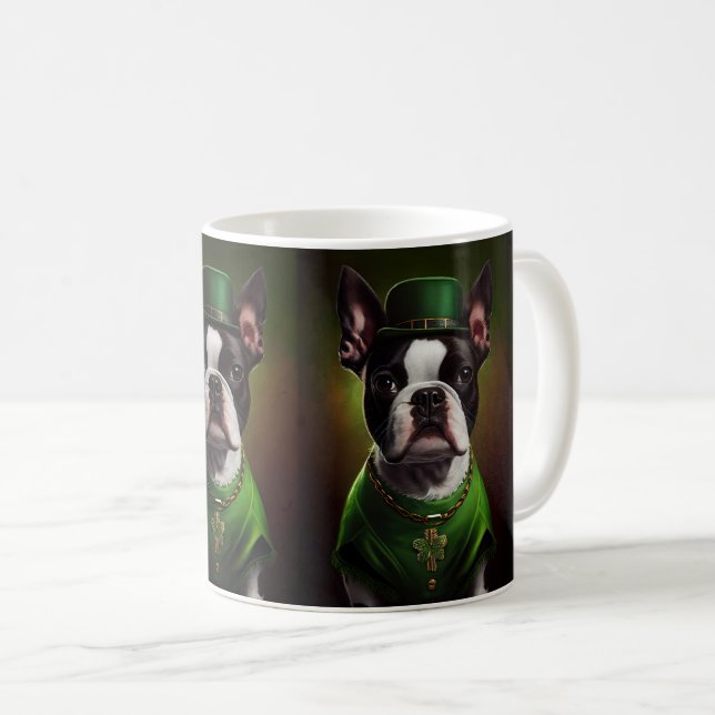 Caneca De Café Boston Terrier cão na Rua. (Frente Esquerda)