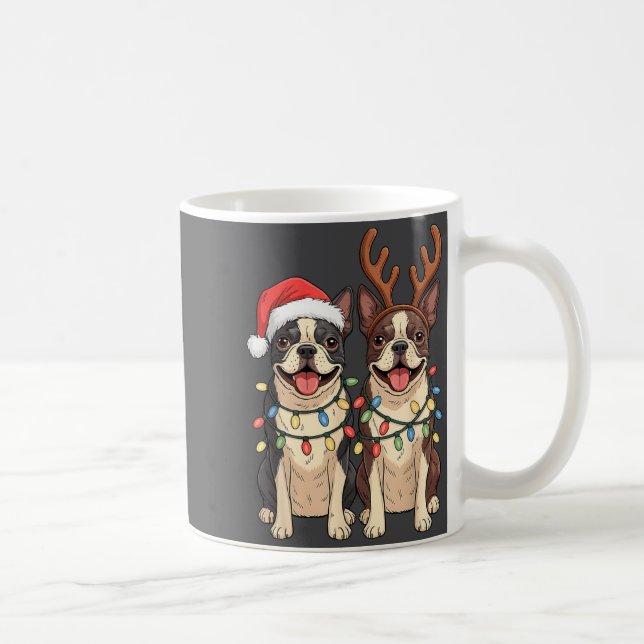Caneca De Café Boston Terrier Christmas Santa Hat Reindeer Lights (Direita)