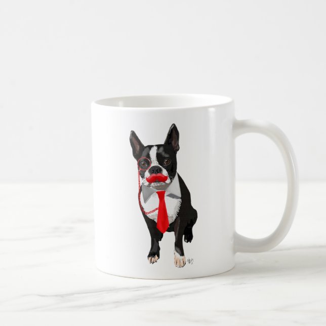 Caneca De Café Boston Terrier com Red Tie e bigode 2 (Direita)