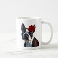 Boston Terrier com Rosa na cabeça