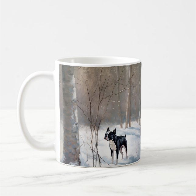 Caneca De Café Boston Terrier Deixe Nevar Natal (Esquerda)