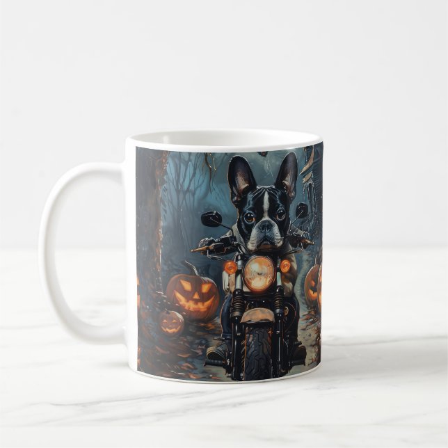 Caneca De Café Boston Terrier dirigindo moto-ciclismo assustado (Esquerda)
