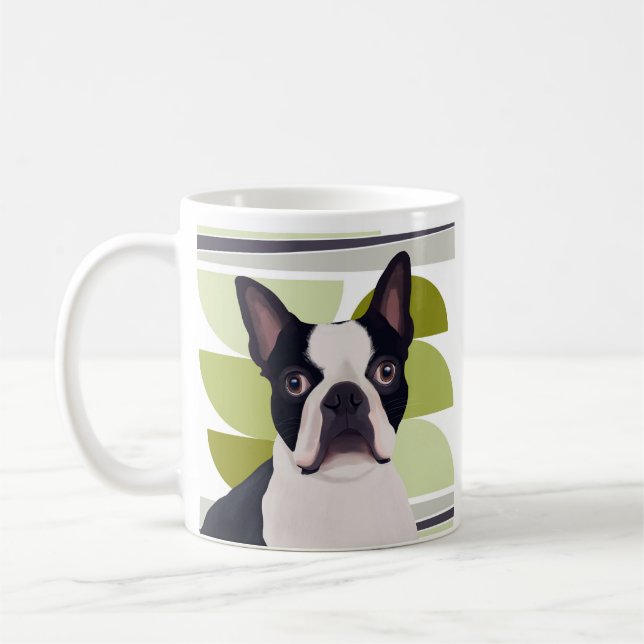 Caneca De Café Boston Terrier Dog - Geométrico Verde (Esquerda)