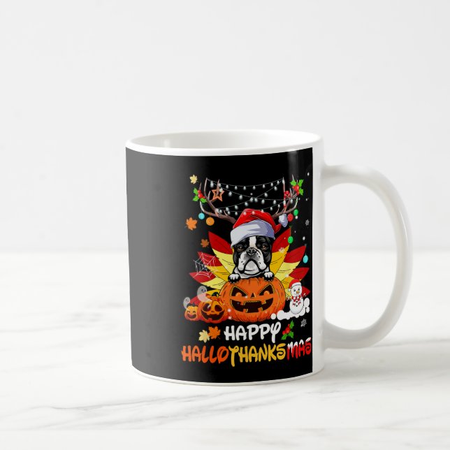 Caneca De Café Boston Terrier Dog Halloween E Feliz Natal (Direita)