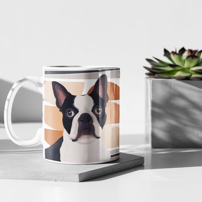 Caneca De Café Boston Terrier Dog - Laranja Geométrico (Criador carregado)