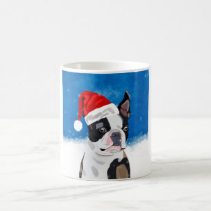 Caneca De Café Boston Terrier Dog no Natal da Neve Feriado Feliz