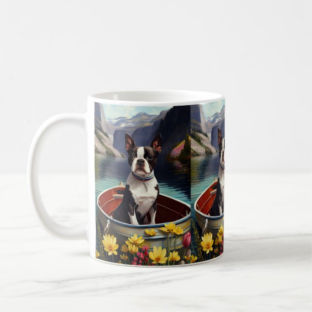 Caneca De Café Boston Terrier em um remo: Uma aventura cênica (Esquerda)