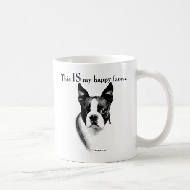 Caneca De Café Boston Terrier Face Feliz (Direita)