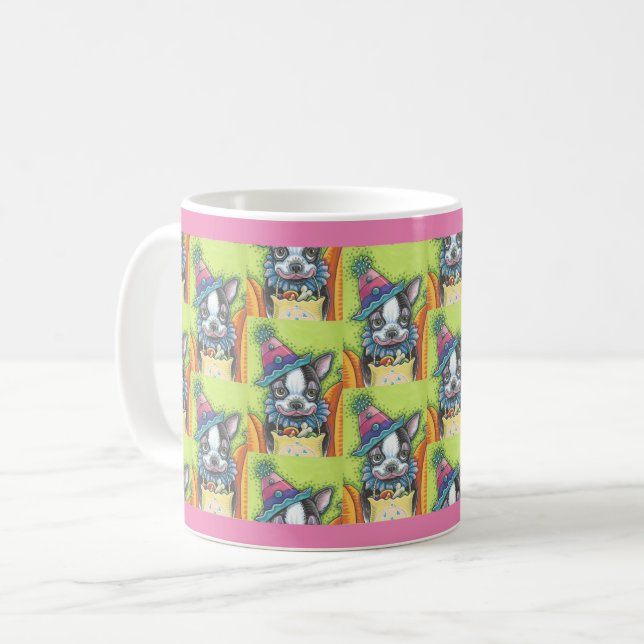 Caneca De Café BOSTON TERRIER HALLOWEEN CLOWN, CÃO MUG Pink (Frente Esquerda)