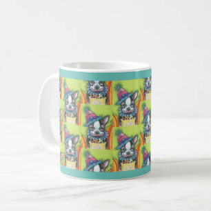 CANECA DE CAFÉ BOSTON TERRIER HALLOWEEN CLOWN, CLASSIC DOG MUG