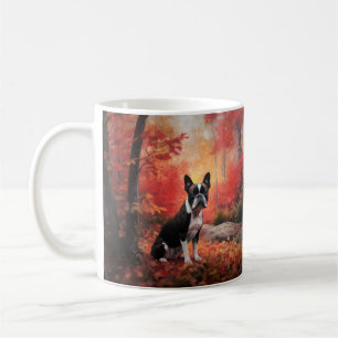 Caneca De Café Boston Terrier nas Folhas de Outono Caindo Inspira