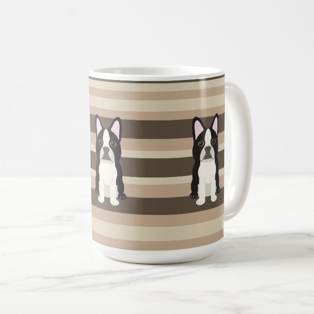 Caneca De Café Boston Terrier Neutral striped  (Frente Esquerda)