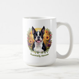 Caneca De Café Boston Terrier preto e branco em um campo floresce