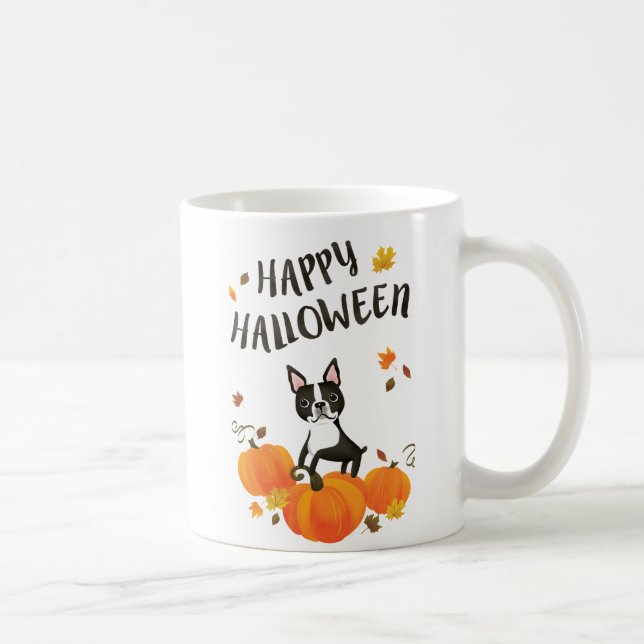 Caneca De Café Boston Terrier Pumpkin Fall Sai do Halloween Mug (Direita)