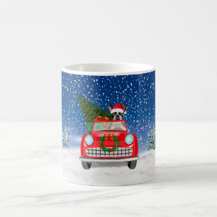 Caneca De Café Boston terrivelmente Cão Dirigindo Carro No Natal