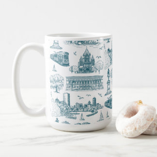 Caneca De Café Boston Toile (Ed. Aniversário) Azul/Branco