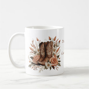 Caneca De Café Bota Country Western de Cowboy com Flores 