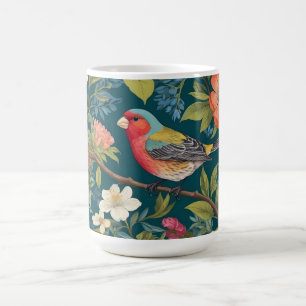 Caneca De Café Botânica Belo e Colorida Pássaro Finch
