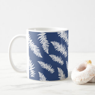 Caneca De Café Botânica de Padrão de Fern Azul