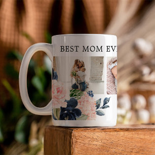 Caneca De Café Botânica Floral Melhor Mãe Colagem de Fotos Nunca