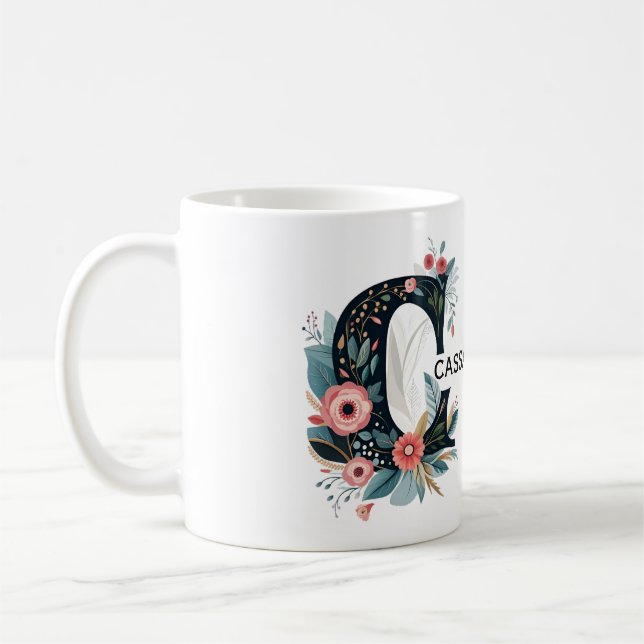 Caneca De Café Botânica Floral Monograma - Letra C Personalizável (Esquerda)