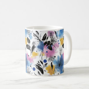 Caneca De Café Botânica Moderna em Azul Magenta e Mostarda