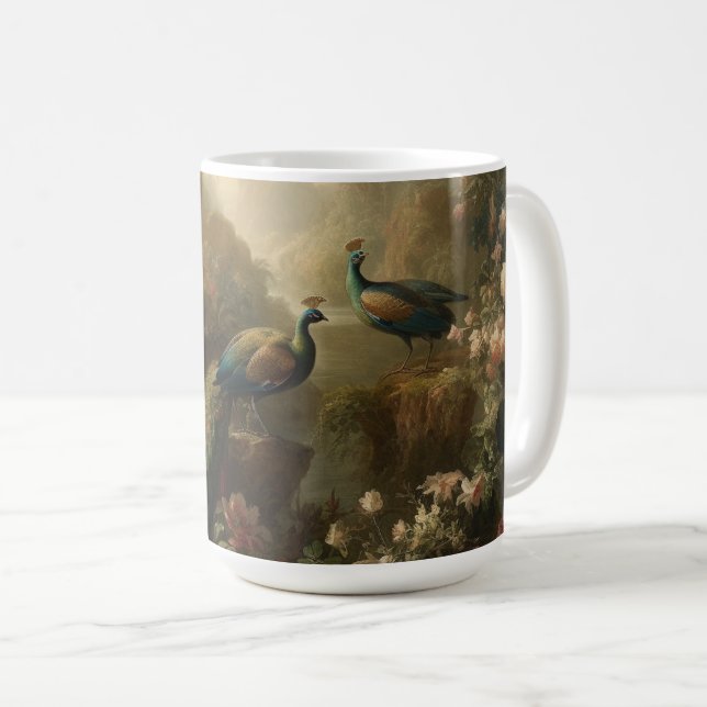 Caneca De Café Botânica: três pavões no jardim inglês (Frente Esquerda)