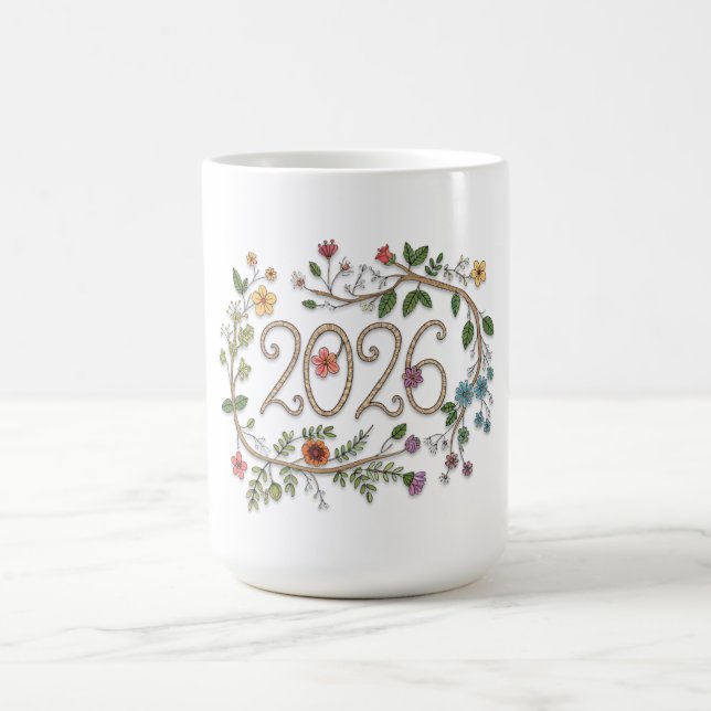 Caneca De Café Botanical 2026 Typography with Flowering Vines  (Centro)