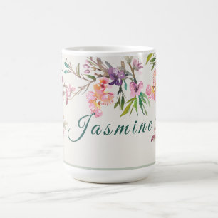 Caneca De Café Botânico de Aquarela Floral de Primavera Personali