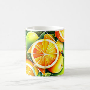 Caneca De Café Botânico de Limão Laranja Cítrico Geométrico