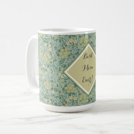 Caneca De Café Botânico Floral Antiquado Teal e Amarelo