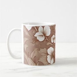 Caneca De Café Botânico Floral Sépia Neutro