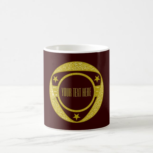 Caneca De Café BOTÃO DOURADO STARS + seu texto (Centro)