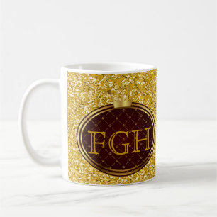 Caneca De Café Botão RETRO CROWNS DOURADOS + seu monograma