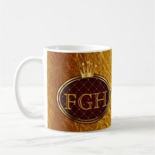 Caneca De Café Botão RETRO CROWNS DOURADOS + seu monograma