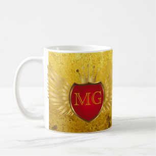 Caneca De Café Botão RETRO DOURADAS ASAS + seu monograma