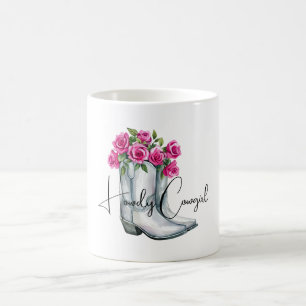 Caneca De Café Botas Cowgirl Silver Howdy Flores Rosa  