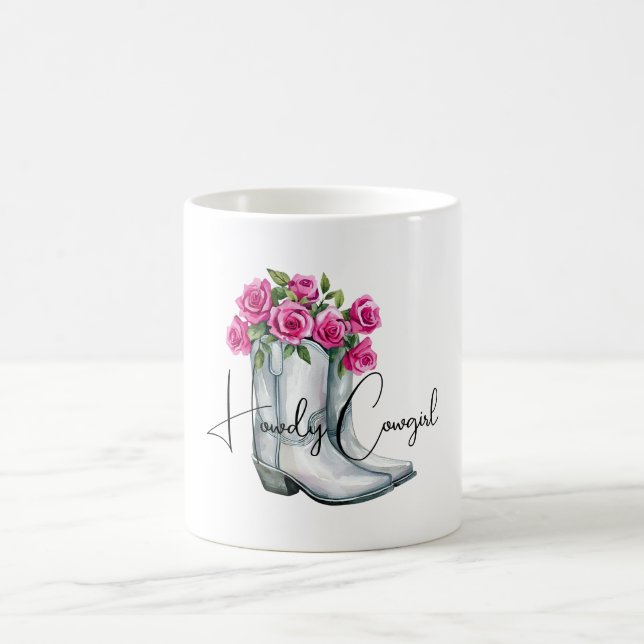 Caneca De Café Botas Cowgirl Silver Howdy Flores Rosa   (Centro)